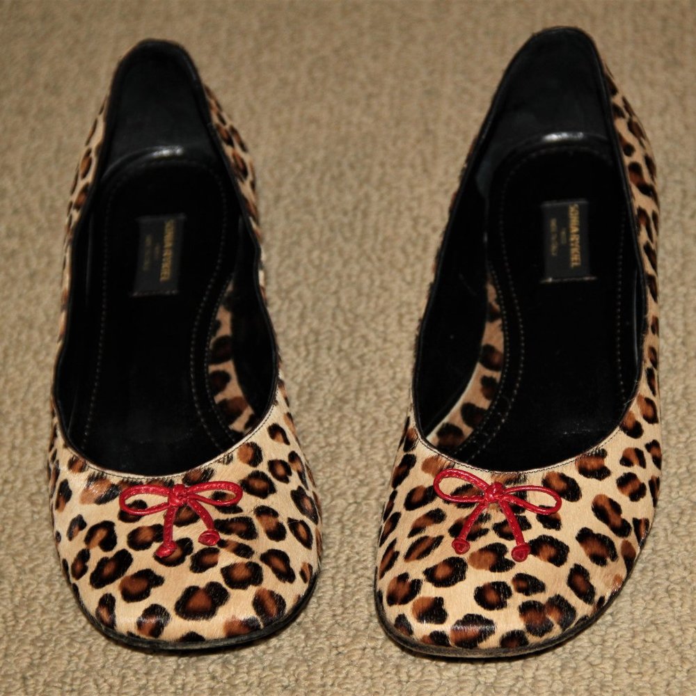 Sonia Rykiel Paris Beige Pony-Style Leopard Ballet Flats Shoes Italy Size EU 37½